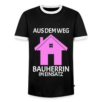 Bauherrin Baumeister Hausbau Partnerlook 2 - Männer Kontrast-T-Shirt - Schwarz/Weiß - Vorne - AI Model Female 172 light (172cm) & AI Model Male 178 light (178cm)