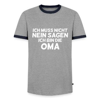 Ich bin die Oma - Männer Kontrast-T-Shirt - Grau/Navy  - Vorne - AI Model Female 172 light (172cm) & AI Model Male 178 light (178cm)