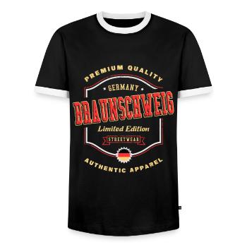 Braunschweig Deutschland Stadt Schrift Vintage - Männer Kontrast-T-Shirt - Schwarz/Weiß - Vorne - AI Model Female 172 light (172cm) & AI Model Male 178 light (178cm)