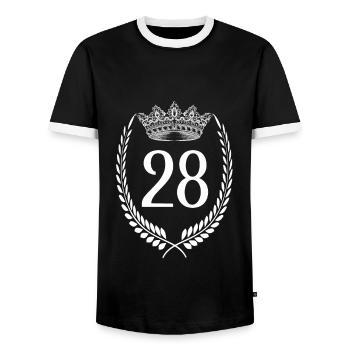 28e anniversaire Numéro anniversaire 28 - T-shirt contrasté Homme - noir/blanc - Devant - AI Model Female 172 light (172cm) & AI Model Male 178 light (178cm)