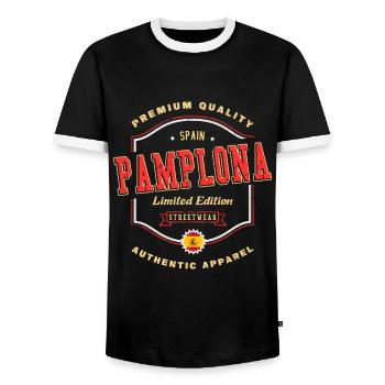 Pamplona Spanien Stadt Schrift Vintage Retro - Männer Kontrast-T-Shirt - Schwarz/Weiß - Vorne - AI Model Female 172 light (172cm) & AI Model Male 178 light (178cm)