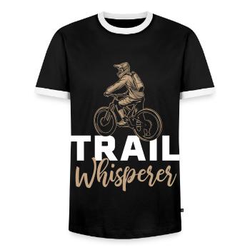 Trailflüsterer Mountainbike MTB Downhill - Männer Kontrast-T-Shirt - Schwarz/Weiß - Vorne - AI Model Female 172 light (172cm) & AI Model Male 178 light (178cm)