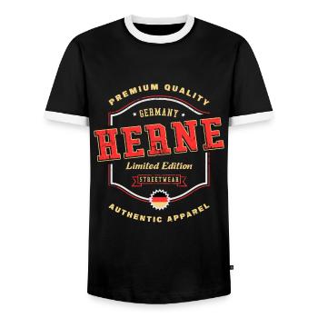 Herne Germany City Font Vintage Retro - Men's Ringer Shirt - black/white - Front - AI Model Female 172 light (172cm) & AI Model Male 178 light (178cm)