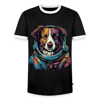 Australian Shepherd Astronaut - Men's Ringer Shirt - black/white - Front - AI Model Female 172 light (172cm) & AI Model Male 178 light (178cm)