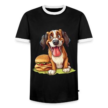 Hund Burger Hamburger Fast Food Hundeliebhaber - Männer Kontrast-T-Shirt - Schwarz/Weiß - Vorne - AI Model Female 172 light (172cm) & AI Model Male 178 light (178cm)
