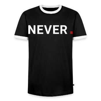 Never punkt.Niemals ist damit gemeint. Motivation - Männer Kontrast-T-Shirt - Schwarz/Weiß - Vorne - AI Model Female 172 light (172cm) & AI Model Male 178 light (178cm)