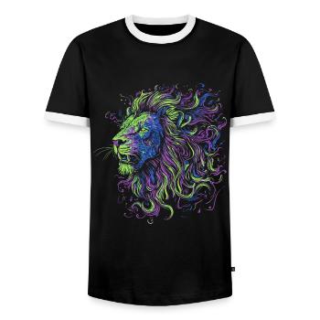 Lion Colorful Lion Head Neon Colorful Predator Art - Men's Ringer Shirt - black/white - Front - AI Model Female 172 light (172cm) & AI Model Male 178 light (178cm)