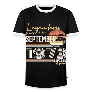 September 1973 Geboren im September 1973 September 1973 - Männer Kontrast-T-Shirt - Schwarz/Weiß - Vorne - AI Model Female 172 light (172cm) & AI Model Male 178 light (178cm)