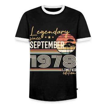 Septembre 1978 Né en Septembre 1978 September 1978 - T-shirt contrasté Homme - noir/blanc - Devant - AI Model Female 172 light (172cm) & AI Model Male 178 light (178cm)