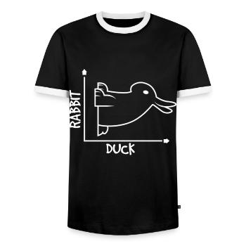 Optische Täuschung Hase Ente - Männer Kontrast-T-Shirt - Schwarz/Weiß - Vorne - AI Model Female 172 light (172cm) & AI Model Male 178 light (178cm)