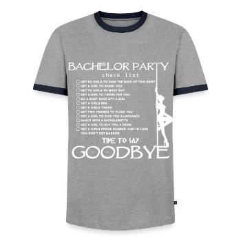 Bachelor party - Men's Ringer Shirt - grey/navy  - Front - AI Model Female 172 light (172cm) & AI Model Male 178 light (178cm)