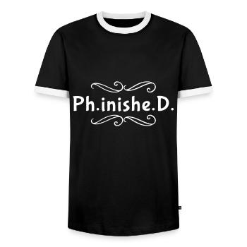 Doctoral Thesis PhD Doctor Finished - Men's Ringer Shirt - black/white - Front - AI Model Female 172 light (172cm) & AI Model Male 178 light (178cm)