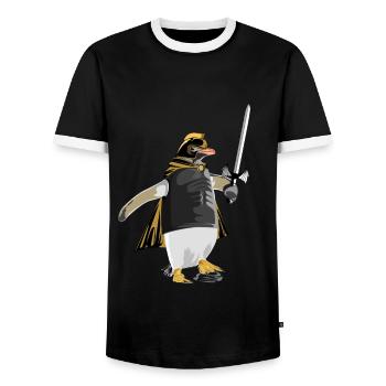 Pinguin Ritter Rüstung - Männer Kontrast-T-Shirt - Schwarz/Weiß - Vorne - AI Model Female 172 light (172cm) & AI Model Male 178 light (178cm)