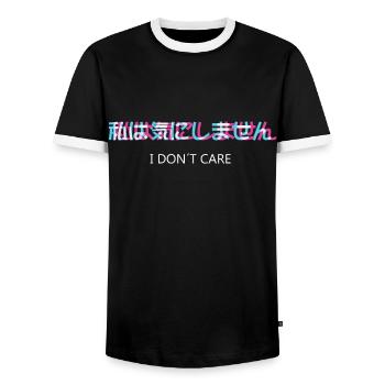 I Dont Care Vaporwave Otaku - Men's Ringer Shirt - black/white - Front - AI Model Female 172 light (172cm) & AI Model Male 178 light (178cm)
