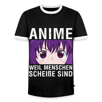 Anime Weil Menschen Scheiße Sind - Männer Kontrast-T-Shirt - Schwarz/Weiß - Vorne - AI Model Female 172 light (172cm) & AI Model Male 178 light (178cm)