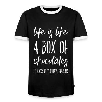 Diabetes Black humor - Men's Ringer Shirt - black/white - Front - AI Model Female 172 light (172cm) & AI Model Male 178 light (178cm)