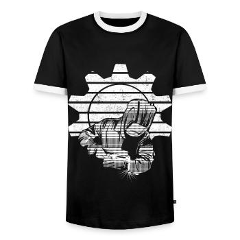 welding - Men's Ringer Shirt - black/white - Front - AI Model Female 172 light (172cm) & AI Model Male 178 light (178cm)