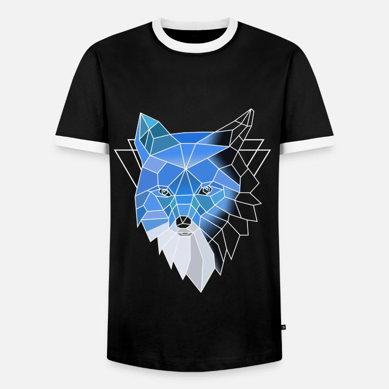 Blue polygon wolf - Men's Ringer Shirt - black/white