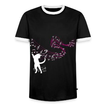 Cat catches music notes - Men's Ringer Shirt - black/white - Front - AI Model Female 172 light (172cm) & AI Model Male 178 light (178cm)