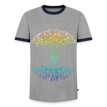DNA family tree - Men's Ringer Shirt - grey/navy  - Front - AI Model Female 172 light (172cm) & AI Model Male 178 light (178cm)