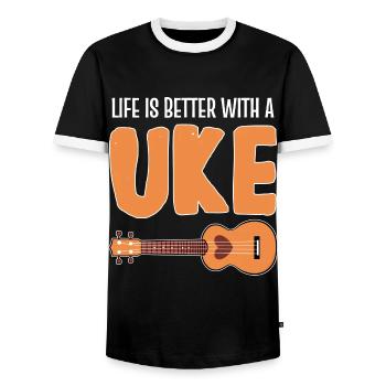 Ukulélé - T-shirt contrasté Homme - noir/blanc - Devant - AI Model Female 172 light (172cm) & AI Model Male 178 light (178cm)