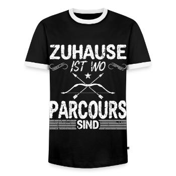 Bogenschießen 3D Parcours Bogensport Bogenjagd - Männer Kontrast-T-Shirt - Schwarz/Weiß - Vorne - AI Model Female 172 light (172cm) & AI Model Male 178 light (178cm)