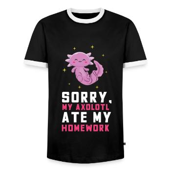 Sorry My Axolotl Ate My Homework Axolotl - Men's Ringer Shirt - black/white - Front - AI Model Female 172 light (172cm) & AI Model Male 178 light (178cm)