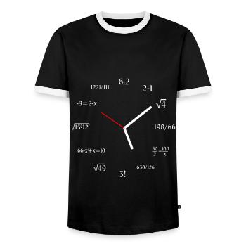 Math Clock Funny Mathematics Clock Meme - Men's Ringer Shirt - black/white - Front - AI Model Female 172 light (172cm) & AI Model Male 178 light (178cm)