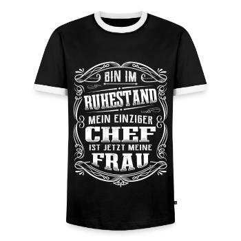 Rentner Ruhestand mein Chef ist meine Frau - Männer Kontrast-T-Shirt - Schwarz/Weiß - Vorne - AI Model Female 172 light (172cm) & AI Model Male 178 light (178cm)