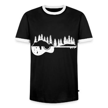 Guitar Nature Mountains Guitarist Guitarists - Men's Ringer Shirt - black/white - Front - AI Model Female 172 light (172cm) & AI Model Male 178 light (178cm)