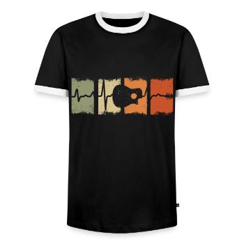 Guitar Heartbeat Retro Guitar Player Guitarist - Men's Ringer Shirt - black/white - Front - AI Model Female 172 light (172cm) & AI Model Male 178 light (178cm)