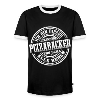 Pizzabäcker Legende Pizzeria Lustig Pizza - Männer Kontrast-T-Shirt - Schwarz/Weiß - Vorne - AI Model Female 172 light (172cm) & AI Model Male 178 light (178cm)