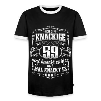 59. Geburtstag Ich bin knackige 59 Jahre - Männer Kontrast-T-Shirt - Schwarz/Weiß - Vorne - AI Model Female 172 light (172cm) & AI Model Male 178 light (178cm)