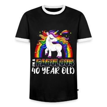 Unicorn Age 40 Years Gay Pride LGBT Pride Month - Männer Kontrast-T-Shirt - Schwarz/Weiß - Vorne - AI Model Female 172 light (172cm) & AI Model Male 178 light (178cm)