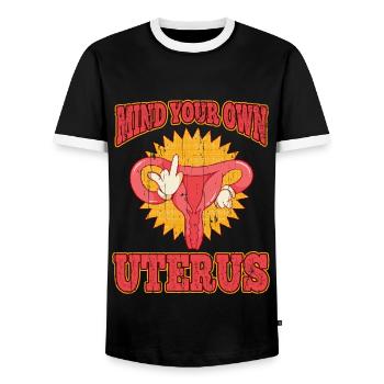 Mind Own Uterus Feminism Abortion Pro Choice - Männer Kontrast-T-Shirt - Schwarz/Weiß - Vorne - AI Model Female 172 light (172cm) & AI Model Male 178 light (178cm)