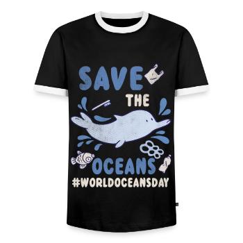 Dolphin Planet Water Protect Save Oceans Day - Männer Kontrast-T-Shirt - Schwarz/Weiß - Vorne - AI Model Female 172 light (172cm) & AI Model Male 178 light (178cm)