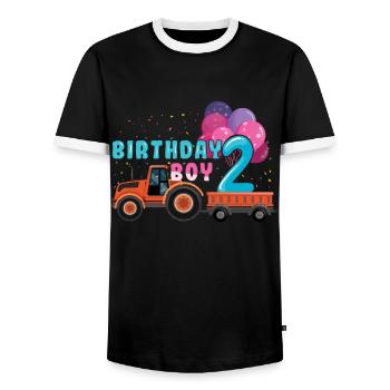 Birth Born Age 2 Year Old Boy Farmer Ranch Tractor - Männer Kontrast-T-Shirt - Schwarz/Weiß - Vorne - AI Model Female 172 light (172cm) & AI Model Male 178 light (178cm)