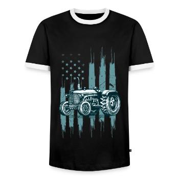 Farm Farmer Rancher Drive US Flag American Tractor - T-shirt contrasté Homme - noir/blanc - Devant - AI Model Female 172 light (172cm) & AI Model Male 178 light (178cm)