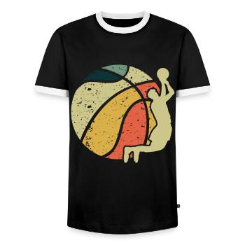 Vintage Ball Game Sport Basket Ball Basketball - Men's Ringer Shirt - black/white - Front - AI Model Female 172 light (172cm) & AI Model Male 178 light (178cm)