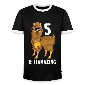 Kawaii Naissance Né 5 ans Alpaga Llama - T-shirt contrasté Homme - noir/blanc - Devant - AI Model Female 172 light (172cm) & AI Model Male 178 light (178cm)
