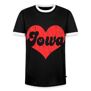America Citizen US State Flag Heart Love Iowa - Men's Ringer Shirt - black/white - Front - AI Model Female 172 light (172cm) & AI Model Male 178 light (178cm)