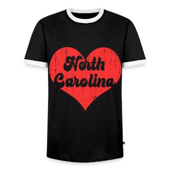 America Citizen US State Heart Love North Carolina - Men's Ringer Shirt - black/white - Front - AI Model Female 172 light (172cm) & AI Model Male 178 light (178cm)