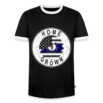 Land Map America US Flag Home Grown Kentucky - Men's Ringer Shirt - black/white - Front - AI Model Female 172 light (172cm) & AI Model Male 178 light (178cm)