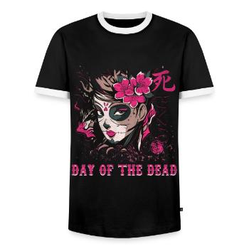 Color Halloween Sugar Skull Muertos Day Of Dead - Männer Kontrast-T-Shirt - Schwarz/Weiß - Vorne - AI Model Female 172 light (172cm) & AI Model Male 178 light (178cm)