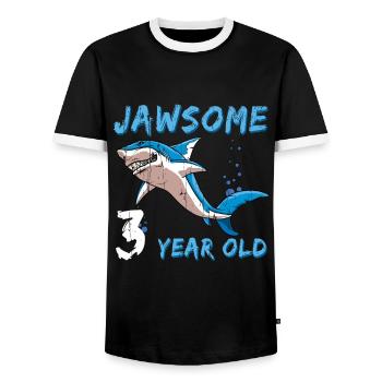 Birth Born Age 3 Years Old Jaw Awesome Shark - Men's Ringer Shirt - black/white - Front - AI Model Female 172 light (172cm) & AI Model Male 178 light (178cm)