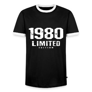 42e anniversaire Édition limitée 1980 42 ans - T-shirt contrasté Homme - noir/blanc - Devant - AI Model Female 172 light (172cm) & AI Model Male 178 light (178cm)