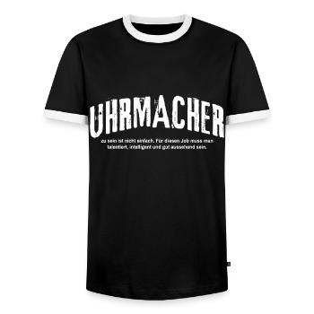 Uhrmacher zu sein ist nicht einfach - Männer Kontrast-T-Shirt - Schwarz/Weiß - Vorne - AI Model Female 172 light (172cm) & AI Model Male 178 light (178cm)