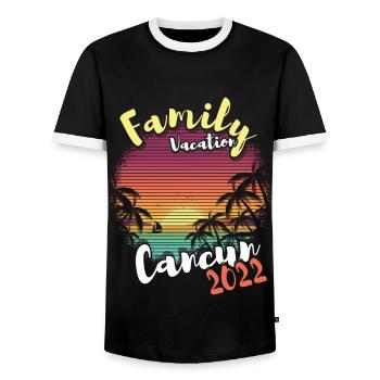 Retro Family Vacation 2022 Tropical Hello Summer - Men's Ringer Shirt - black/white - Front - AI Model Female 172 light (172cm) & AI Model Male 178 light (178cm)