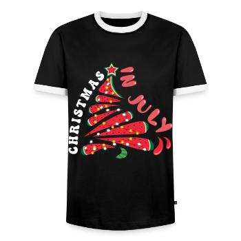 Plage Noël Pastèque Juillet Été 2022 - T-shirt contrasté Homme - noir/blanc - Devant - AI Model Female 172 light (172cm) & AI Model Male 178 light (178cm)