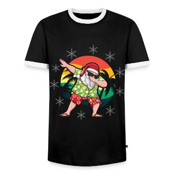 Retro Beach Christmas Dabbing Santa Summer 2022 - Men's Ringer Shirt - black/white - Front - AI Model Female 172 light (172cm) & AI Model Male 178 light (178cm)